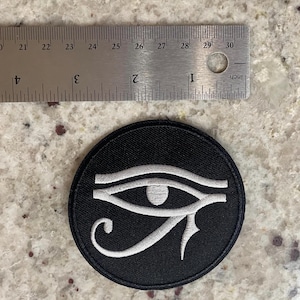 Eye of Ra Embroidered Patch: Black and White Iron On 3 inches