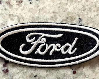 Ford Logo Patch: Embroidered Iron/Sew On Badge (3-1/2” inches wide) Black