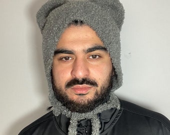 Gray Knit Bear Ears Beanie: Winter Cosplay Hat - Etsy display picture 3