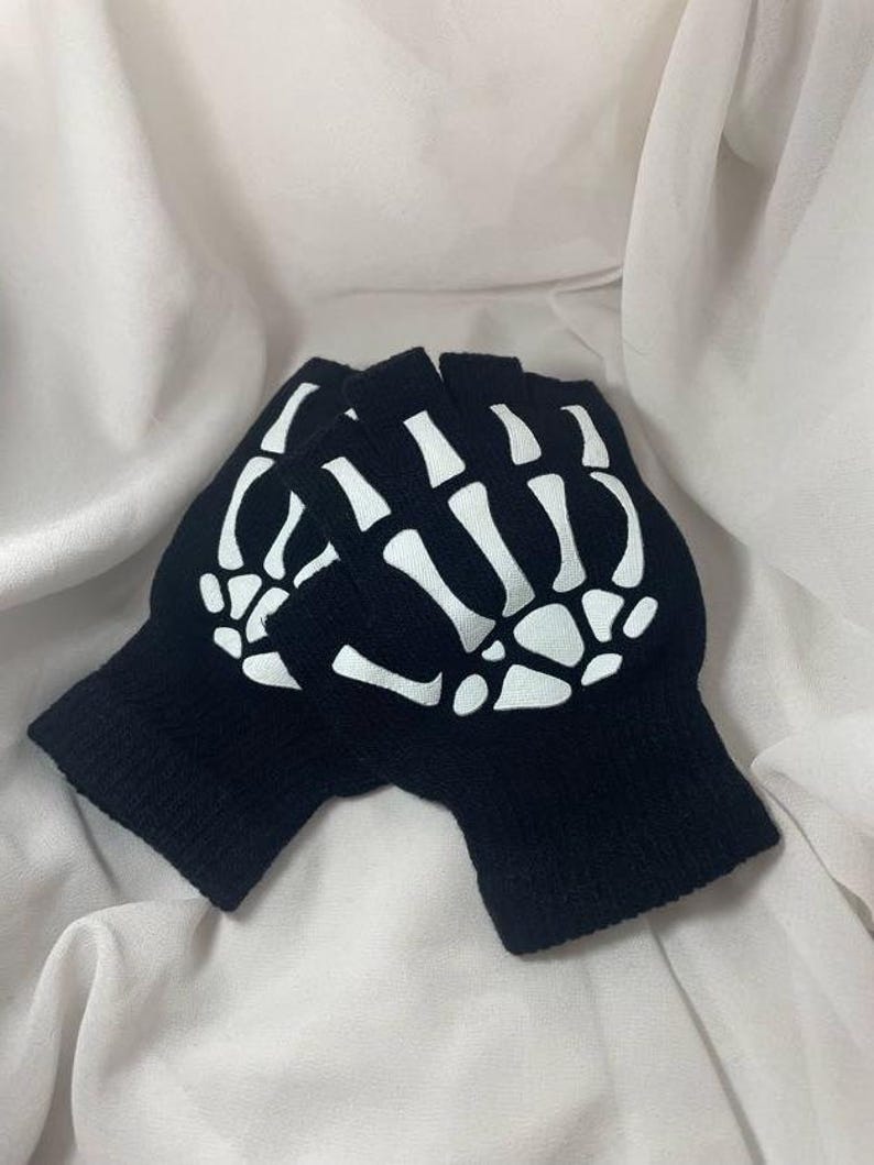 Skeleton Fingerless Gloves: Gothic Winter Fashion Accessory image 1