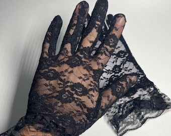 Elegantes guantes de encaje negro - Accesorios de boda para novias / Diseño floral vintage / Guantes formales de inspiración victoriana