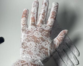 Elegant White Lace Gloves - Bridal Wedding Accessories | Vintage Floral Design | Victorian Inspired Formal Gloves