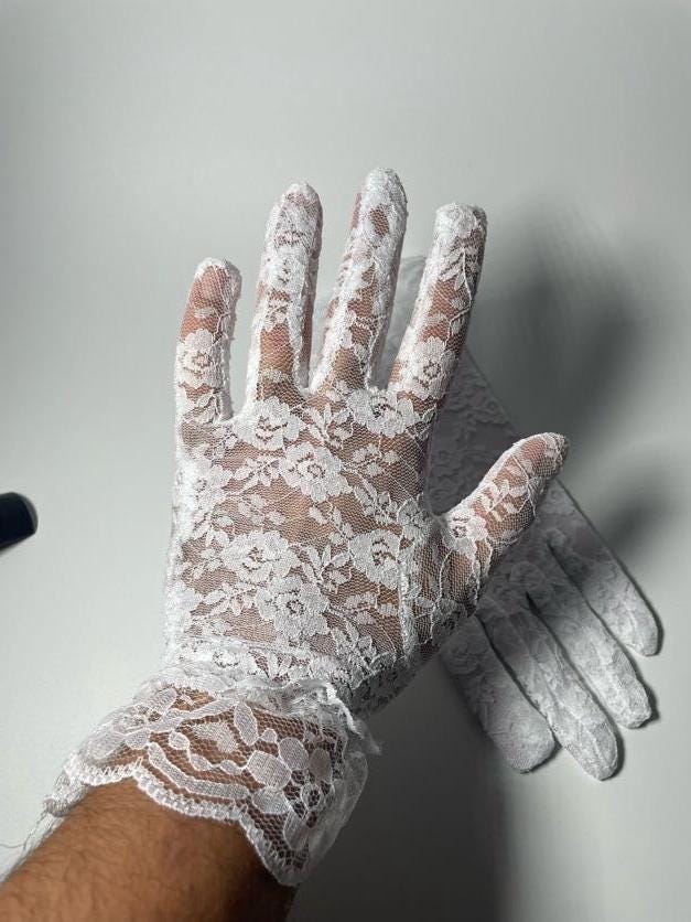 Guanti Da Sposa Pizzo Bianchi Senza Dita Strass Baciamano - Foto 6