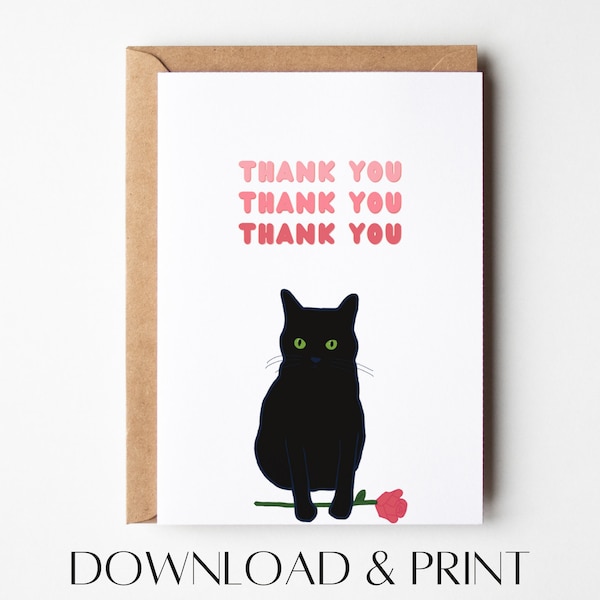 Cat Thank You Card | Funny Thank You Card | Printable Cat Card | Instant Download | Cat Greeting Card | Thank you Card