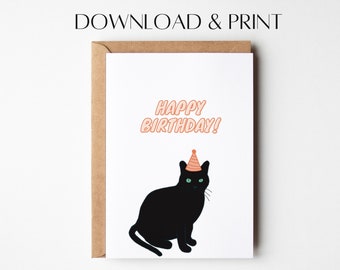 Cat Birthday Card Printable Birthday Card Funny Birthday | Etsy