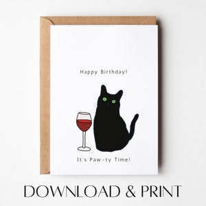 carte d'anniversaire de chat noir | Carte d'anniversaire imprimable | Carte d'anniversaire drôle | Téléchargement instantané | Carte d'anniversaire meilleur ami | Carte de voeux chat