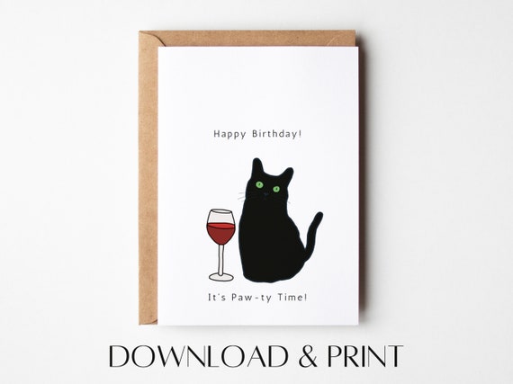 Black Cat Birthday Card Printable Birthday Card Funny - Etsy