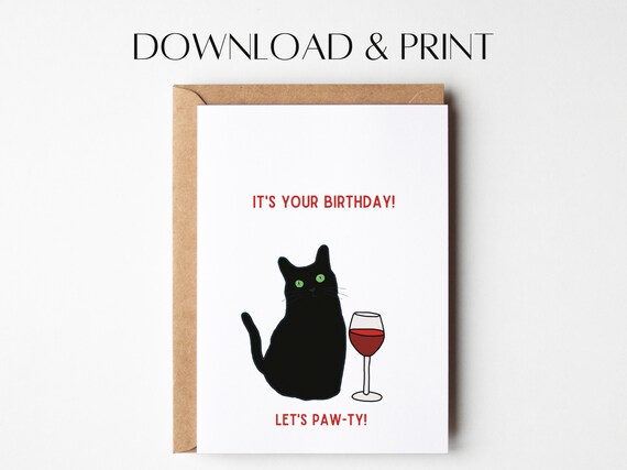 Black Cat Birthday Card Printable Birthday Card Funny - Etsy