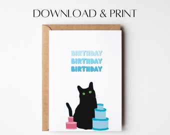 Cat Birthday Card Printable Birthday Card Funny Birthday | Etsy