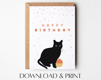 Cat Birthday Card: Hand-Drawn Printable (PDF & JPG)