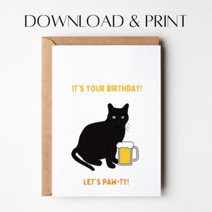 Funny Cat Birthday Card: Hand-Drawn Design (PDF & JPG)