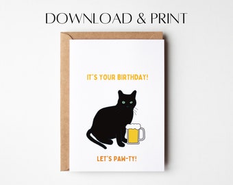 Funny Cat Birthday Card: Hand-Drawn Design (PDF & JPG)