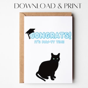Funny Cat Graduation Card: Congratulations Greeting (PDF & JPG)