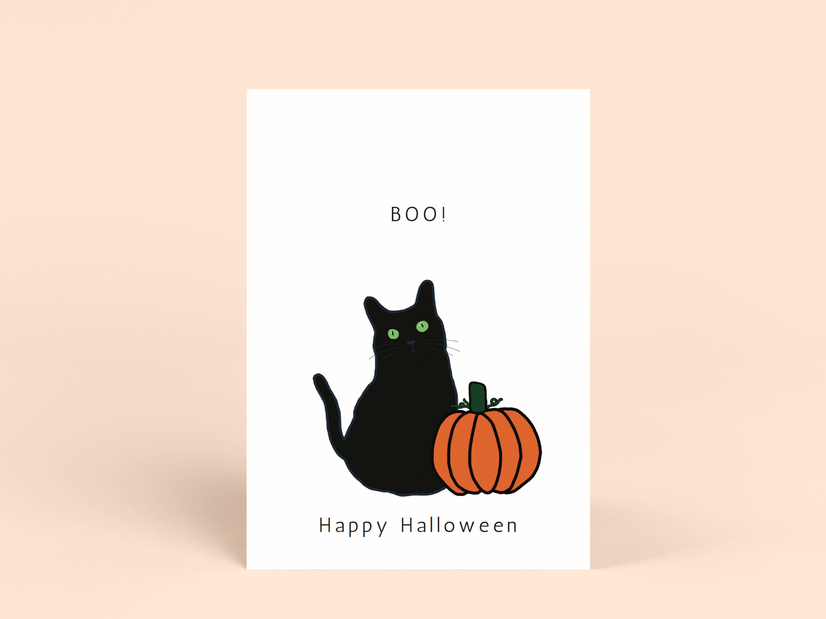 Black Cat Halloween Card: Printable Greeting Card (instant Download) - Etsy
