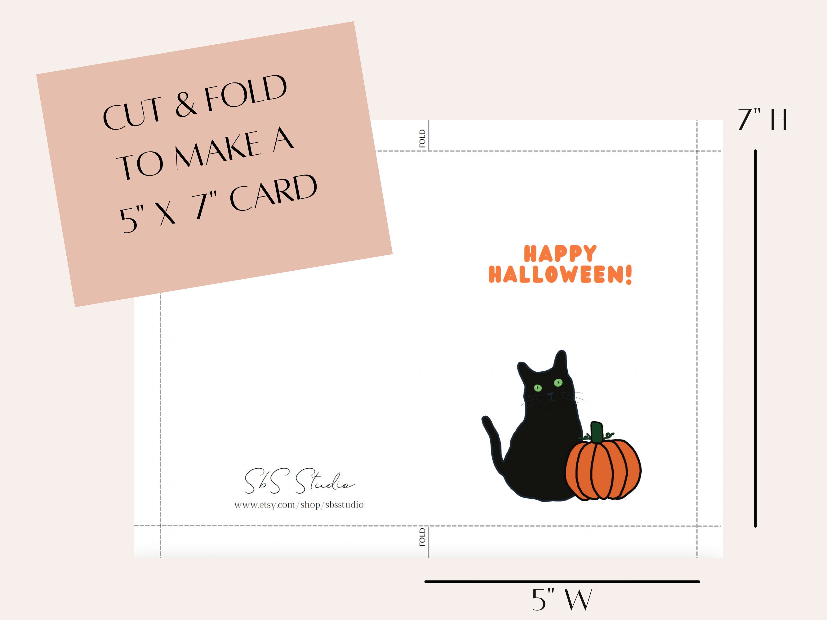 Black Cat Halloween Card: Printable Greeting Card (PDF & JPG) - Etsy