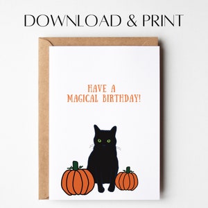 Carte d'anniversaire d'Halloween | Carte d'anniversaire chat noir | Carte d'anniversaire imprimable | Téléchargement instantané | Carte d'anniversaire de meilleur ami active