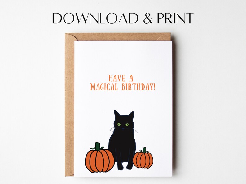 Halloween Birthday Card | Black Cat Birthday Card | Printable Birthday ...