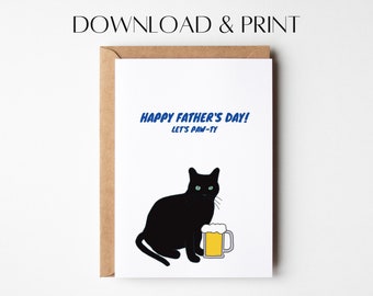 Biglietto di auguri divertente per la festa del papà con gatto: biglietto di auguri stampabile (download digitale)