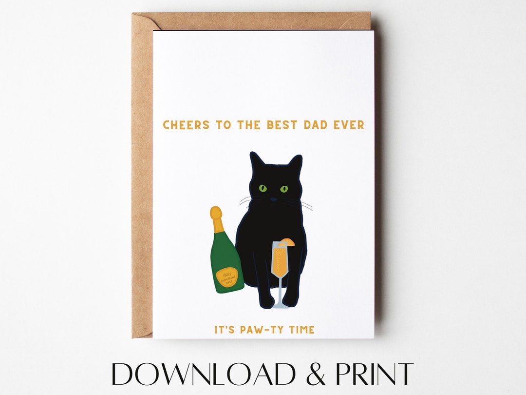 Cat Father's Day Card Printable Father's Day Card Instant Download Cat ...