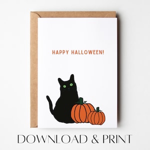 Happy Halloween Card | Halloween Greeting Card | Black Cat Card | Cat Greeting Card |  Instant Download | Printable Cat Card