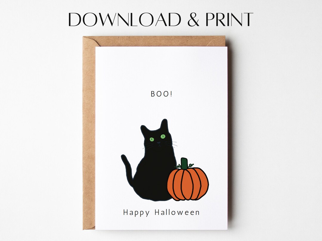 Black Cat Halloween Card: Printable Greeting Card (instant Download) - Etsy