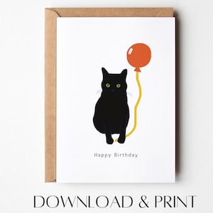 Funny Cat Birthday Card: Hand-Drawn Design (PDF & JPG)