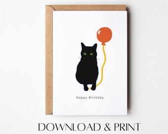 Funny Cat Birthday Card: Hand-Drawn Design (PDF & JPG)