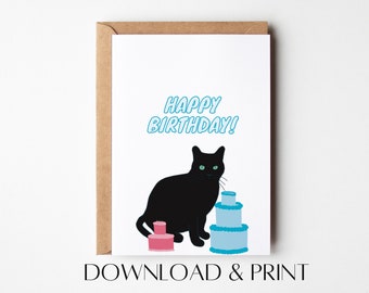Cat Birthday Card: Printable Hand-Drawn Design (PDF & JPG)