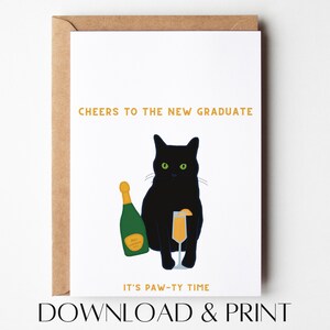 Carte d'obtention du diplôme de chat | Carte de remise des diplômes drôle | Carte de chat imprimable | Téléchargement instantané | Carte de vœux chat | Carte de félicitations