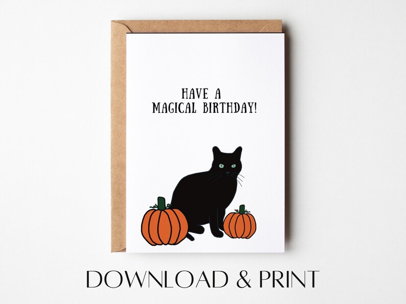 Halloween Birthday Card | Black Cat Birthday Card | Printable Birthday ...