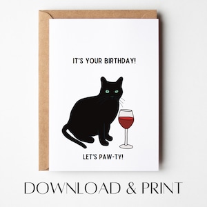 Funny Cat Birthday Card: Hand-Drawn Design (PDF & JPG)