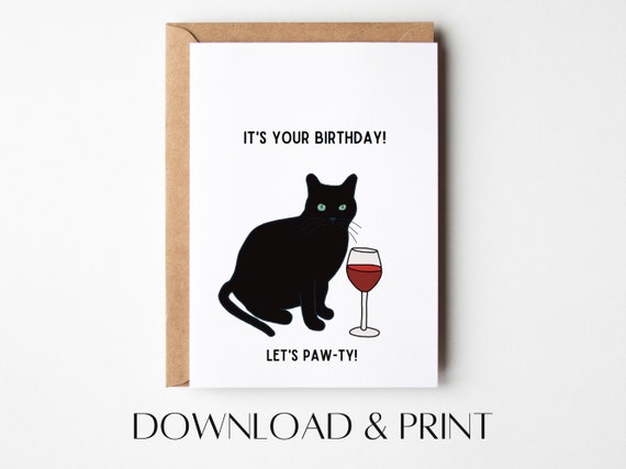 Cat Birthday Card Printable Birthday Card Funny Birthday - Etsy