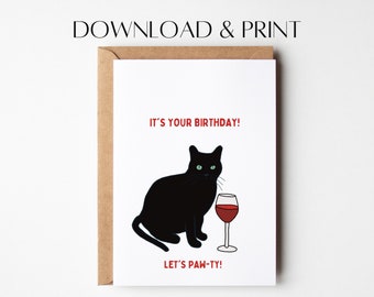 Funny Cat Birthday Card: Hand-Drawn Design (PDF & JPG)