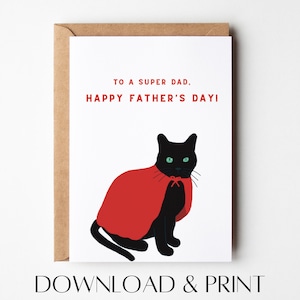 Funny Superhero Cat Father&#39;s Day Card (Printable PDF)