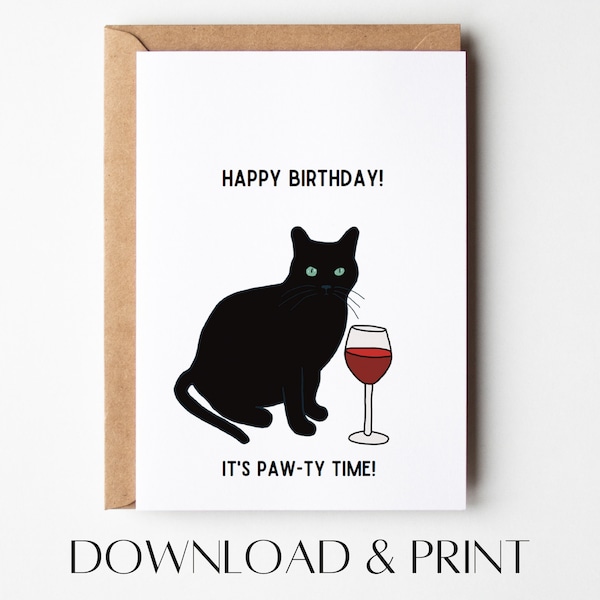Black Cat Birthday Card - Etsy