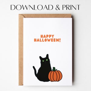 Happy Halloween Card | Halloween Greeting Card | Black Cat Card | Cat Greeting Card |  Instant Download | Printable Cat Card