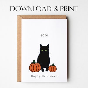 Happy Halloween Card | Halloween Greeting Card | Black Cat Card | Printable Halloween Card | Instant Download | Printable Cat Card