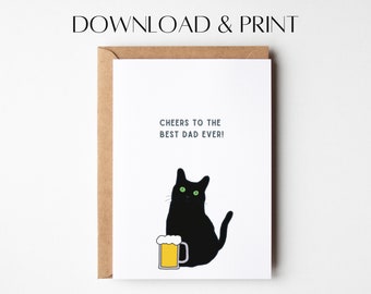 Biglietto di auguri divertente per la festa del papà con gatto: biglietto di auguri stampabile (download digitale)