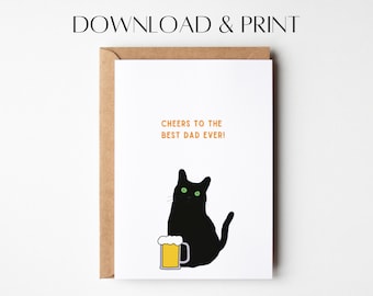 Biglietto di auguri divertente per la festa del papà con gatto: biglietto di auguri stampabile (download digitale)