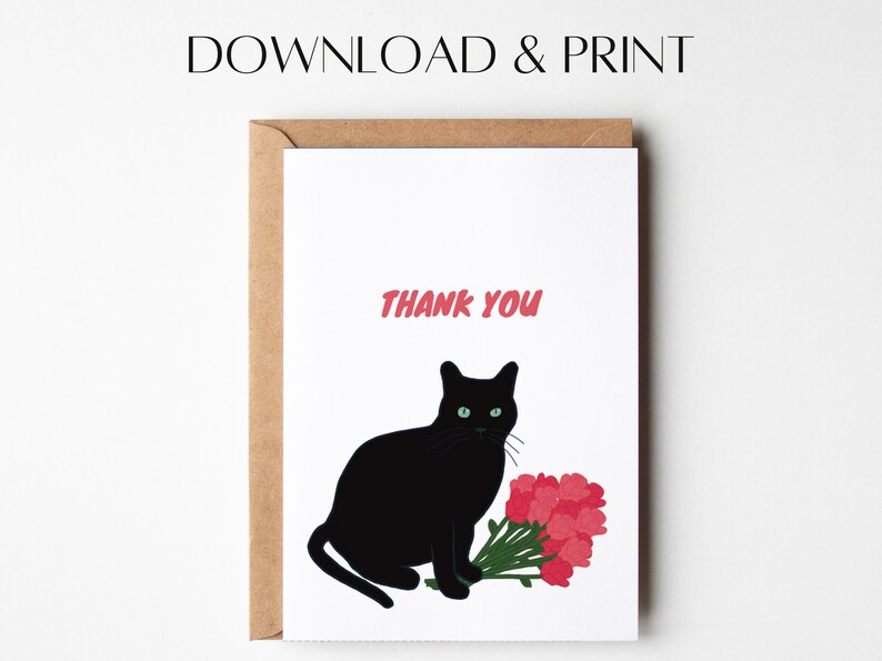 Cat Thank You Card Funny Thank You Card Printable Cat Card Instant ...