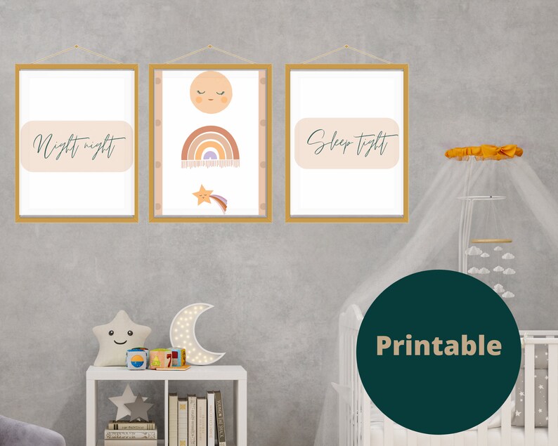 Digital Download 3 Piece Nursery Wall Art Over Crib Night Etsy