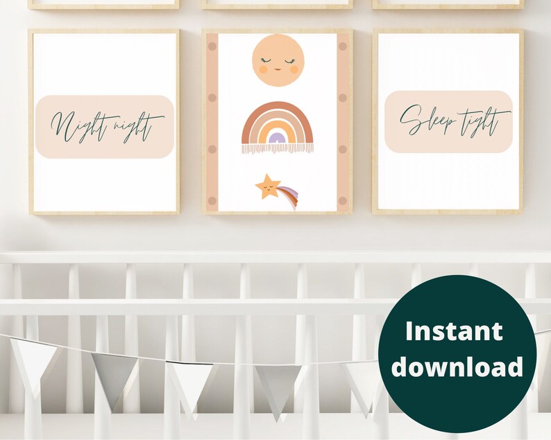 Digital Download 3 Piece Nursery Wall Art Over Crib Night Etsy