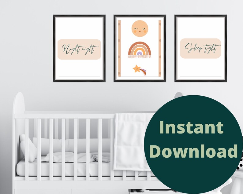 Digital Download 3 Piece Nursery Wall Art Over Crib Night Etsy