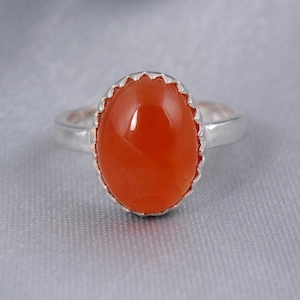 Natural Carnelian Ring, 925 Sterling Silver Ring for Women, Carnelian Gemstone Boho Ring, Bohemian Jewelry, Handmade Silver Ring for her