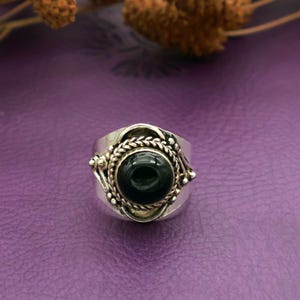 Natürlicher schwarzer Obsidianring, Silberner Obsidianring, Sterlingsilber-Obsidianring, handgefertigter Designerring, wunderschöner schwarz