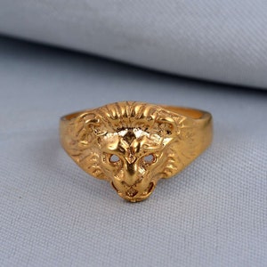 Anello con testa di leone maschio, anello con testa di leone in oro, anello in oro reale, anello placcato in oro, anello per uomo e donna, gioielli con testa di leone, anello che ama i leoni.