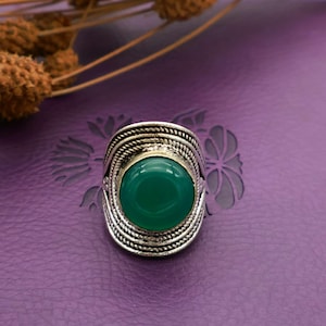 Green onyx Ring, 925 Sterling Silver onyx Ring, onyx Gemstone Ring, Handmade Designer Ring, Round Shape onyx Ring, onyx Silver Jewelry,