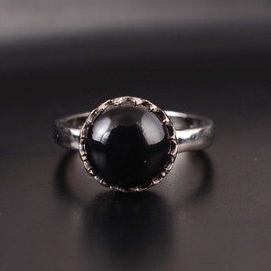 Natural Black obsidian Ring, Sterling Silver obsidian Gemstone Ring, Cute Women Wedding Ring, Handmade Designer Ring, Ring For Wife,