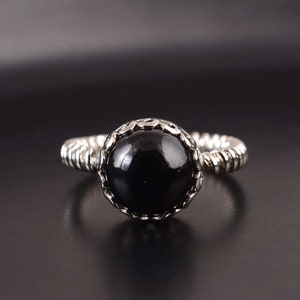 Black obsidian Ring, Round Gemstone Ring, 925 Solid Silver Ring Handmade Natural obsidian Ring, Women Wedding Ring, Statement Ring For Women
