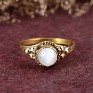 Bague en pierre de lune arc-en-ciel naturelle, bague en pierre précieuse en pierre de lune, bague de mariage plaquée or, bague en laiton mas